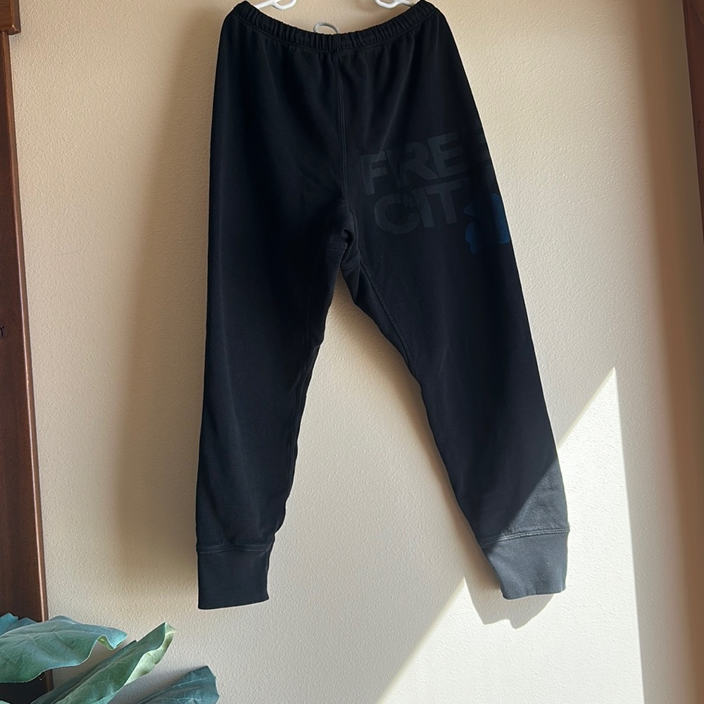 Free City SweatPants XS in Black with faded grey and blue logo
